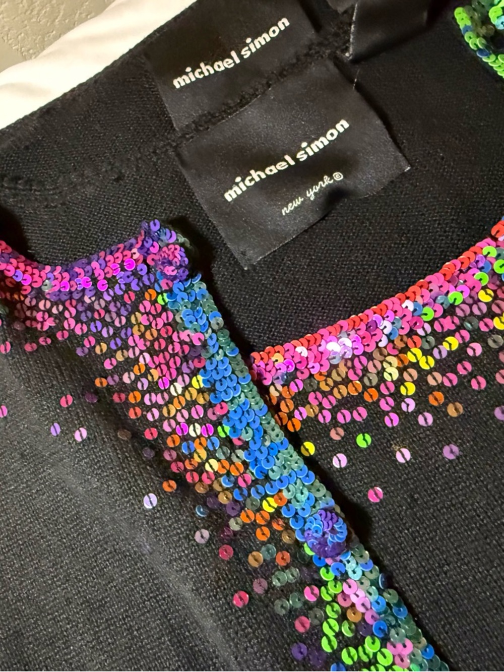 Michael Simon Black Knit Jacket with Multicolor Sequin Trim - Picture 3 of 7
